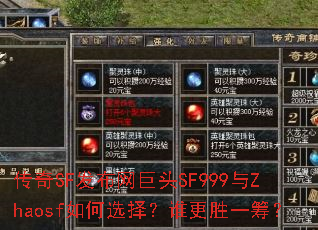 传奇SF发布网巨头SF999与Zhaosf如何选择?谁更胜一筹? 传奇SF发布网巨头SF999与Zhaosf如何选择?谁更胜一筹?